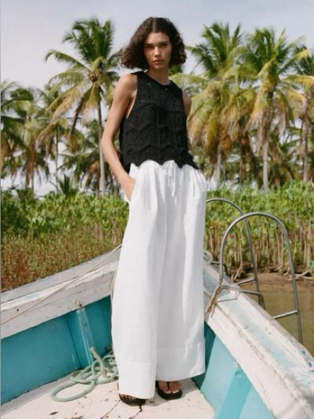 Zara LINEN PALAZZO PANTS